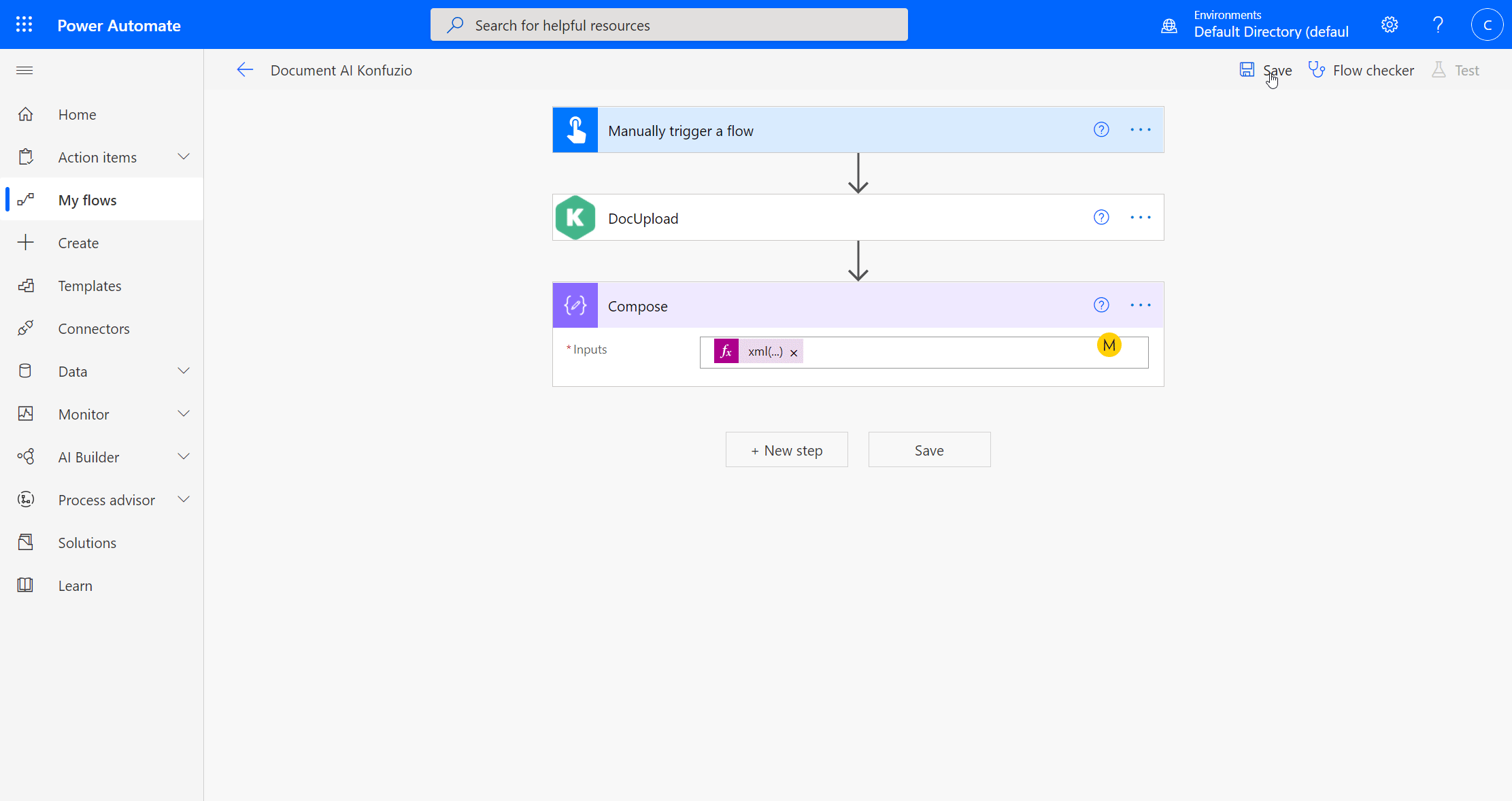 Save Power Automate Flow and run Document AI